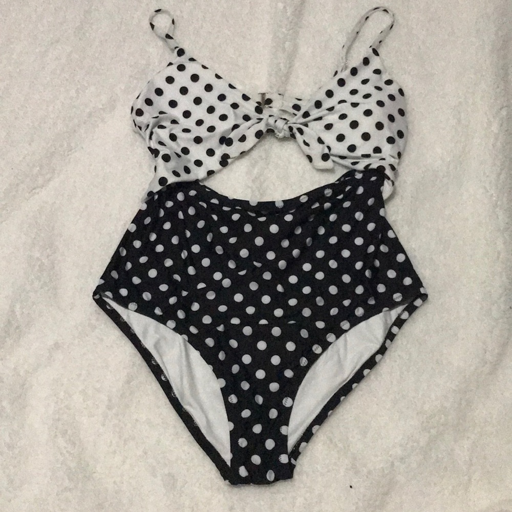 Black and White Polkadot One Piece Bikini
